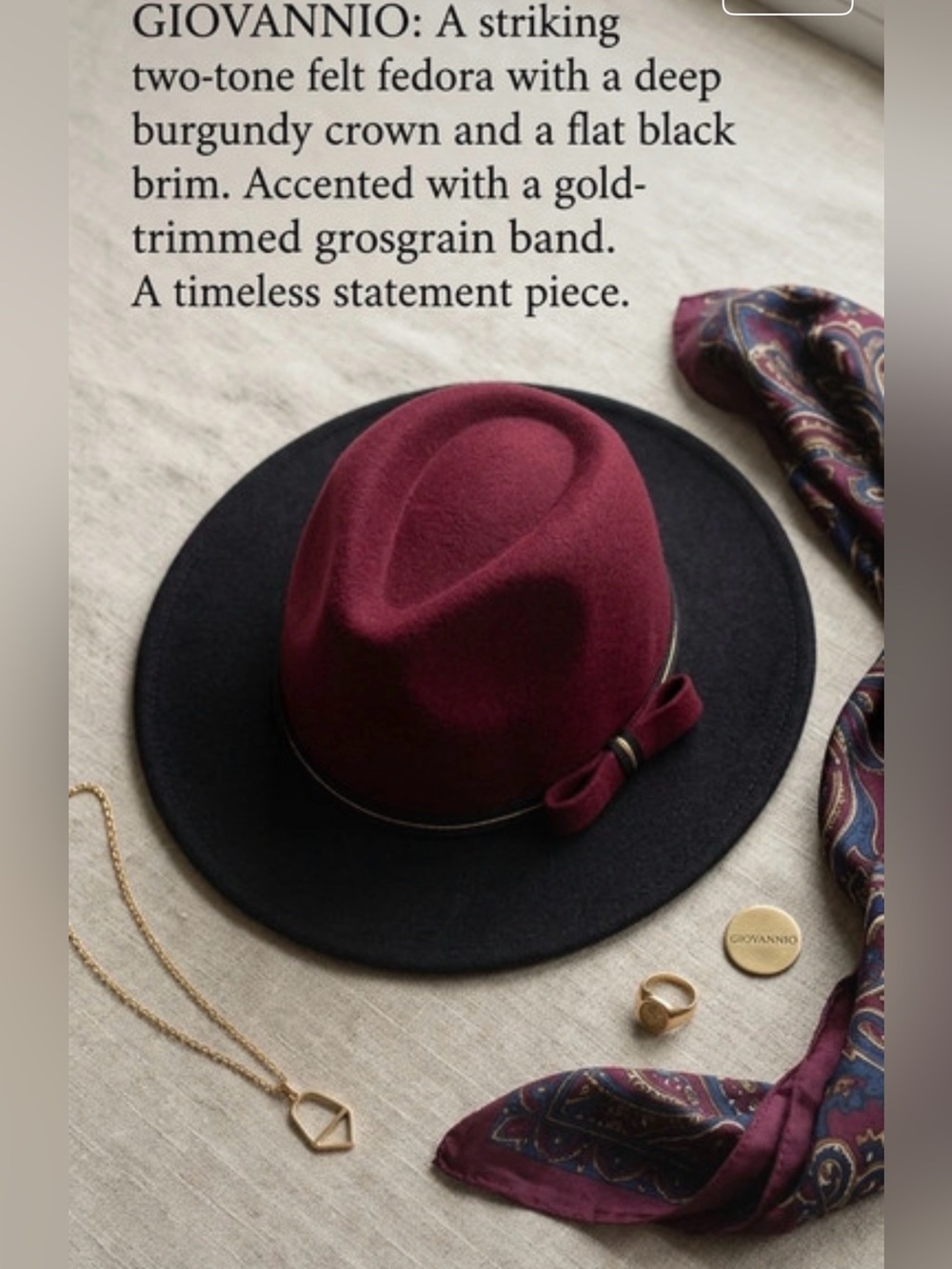 VANNI Burgundy and Black Two-Tone Felt Fedora